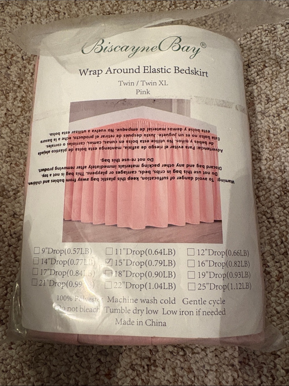 Biscayne Bay Pink Wrap Around Elastic Bedskirt - Twin/Twin XL